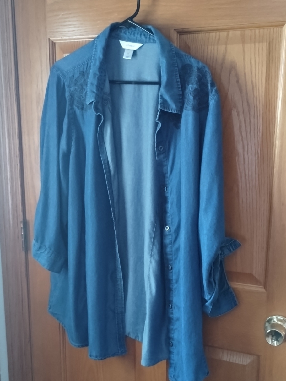 CJ Banks Blue Button-Front Denim Shirt